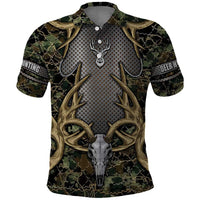 Skull Deer Hunting Camouflage Pattern Polo Shirt Rustic Hunting Metal Mesh Background Art - Wonder Print Shop