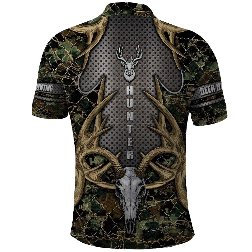 Skull Deer Hunting Camouflage Pattern Polo Shirt Rustic Hunting Metal Mesh Background Art - Wonder Print Shop