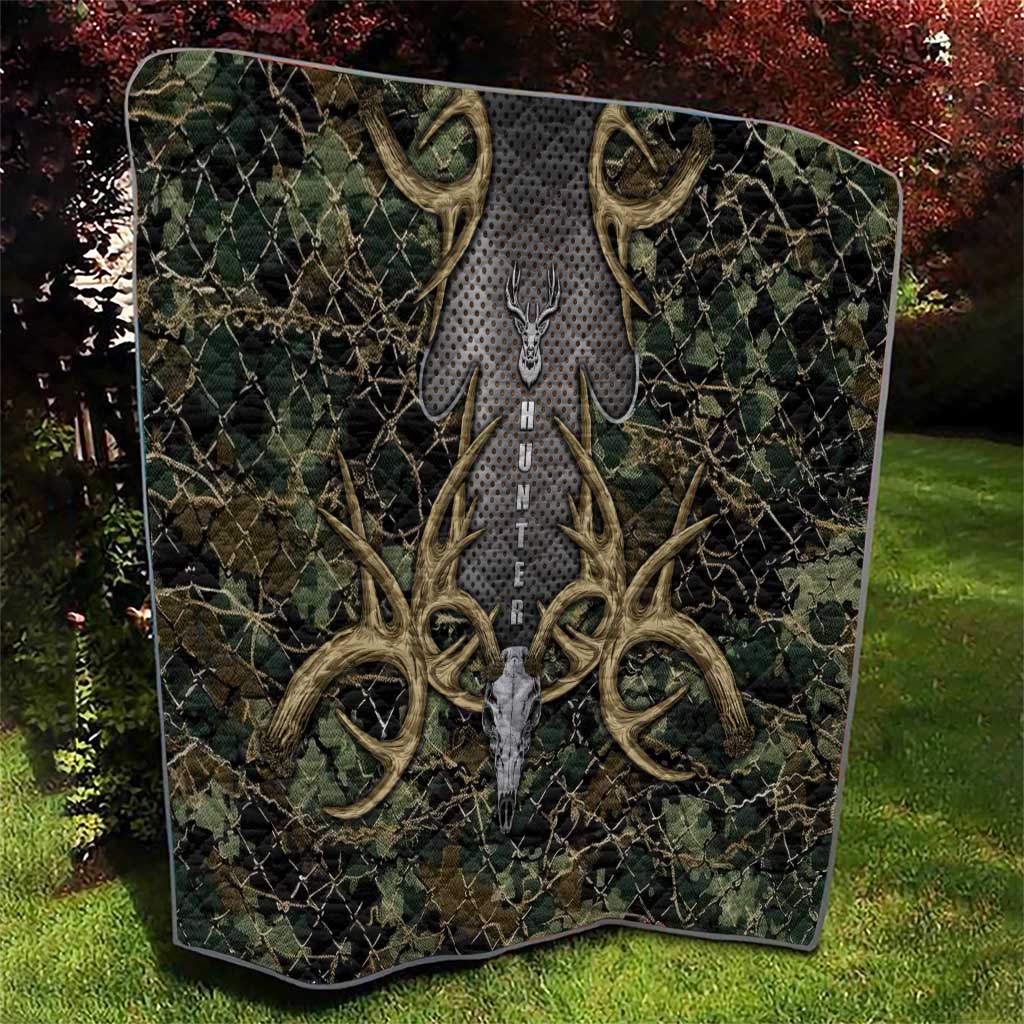 Skull Deer Hunting Camouflage Pattern Quilt Rustic Hunting Metal Mesh Background Art - Wonder Print Shop