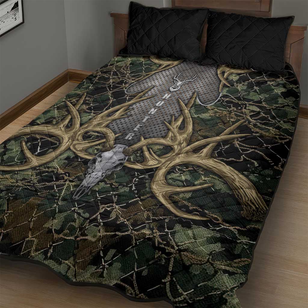 Skull Deer Hunting Camouflage Pattern Quilt Bed Set Rustic Hunting Metal Mesh Background Art - Wonder Print Shop