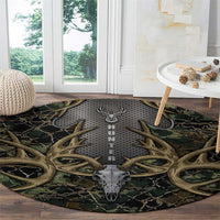 Skull Deer Hunting Camouflage Pattern Round Carpet Rustic Hunting Metal Mesh Background Art - Wonder Print Shop