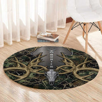 Skull Deer Hunting Camouflage Pattern Round Carpet Rustic Hunting Metal Mesh Background Art - Wonder Print Shop