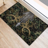 Skull Deer Hunting Camouflage Pattern Rubber Doormat Rustic Hunting Metal Mesh Background Art - Wonder Print Shop