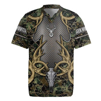 Skull Deer Hunting Camouflage Pattern Rugby Jersey Rustic Hunting Metal Mesh Background Art - Wonder Print Shop