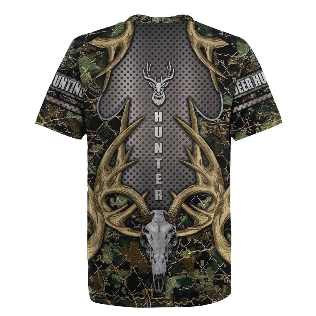 Skull Deer Hunting Camouflage Pattern Rugby Jersey Rustic Hunting Metal Mesh Background Art - Wonder Print Shop