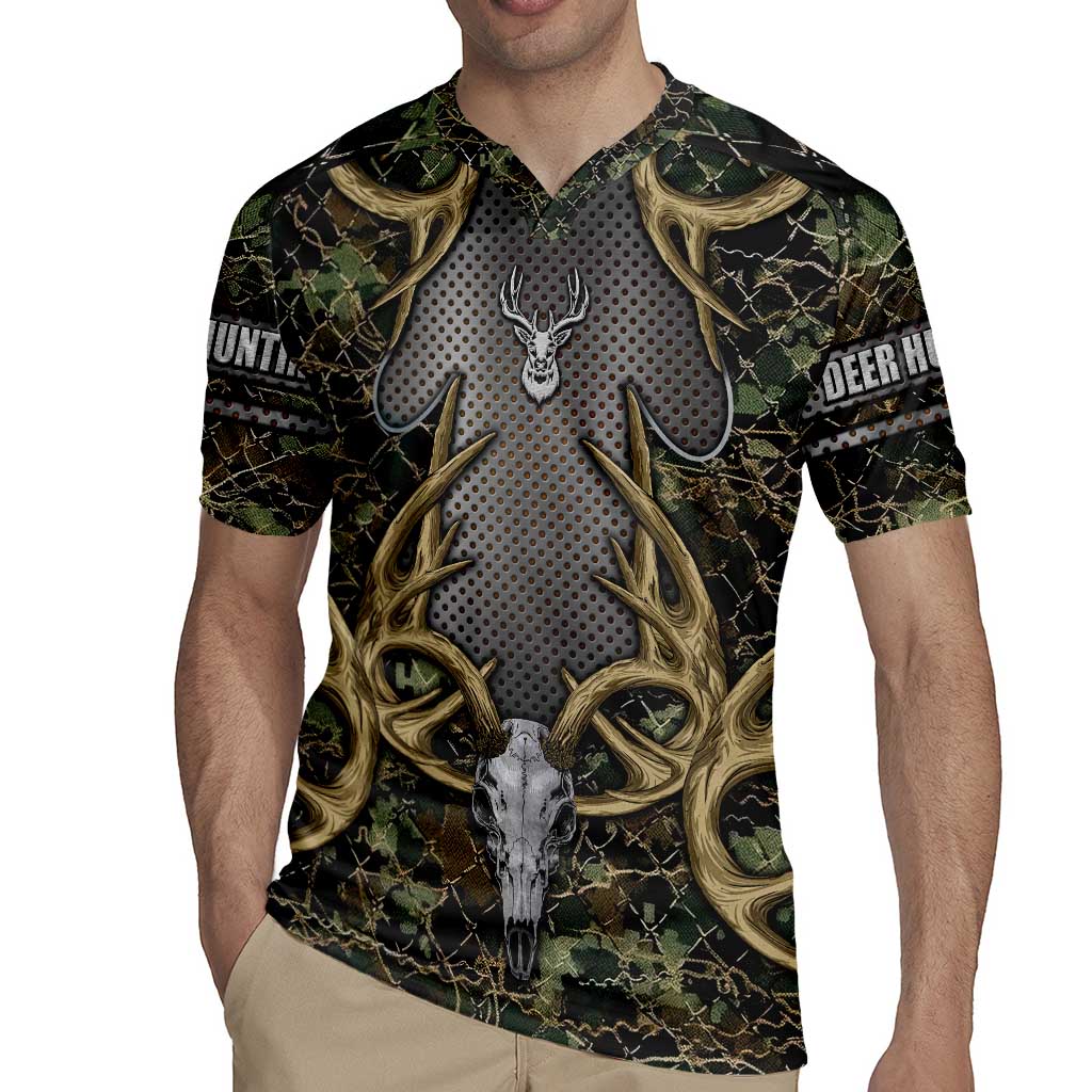 Skull Deer Hunting Camouflage Pattern Rugby Jersey Rustic Hunting Metal Mesh Background Art - Wonder Print Shop