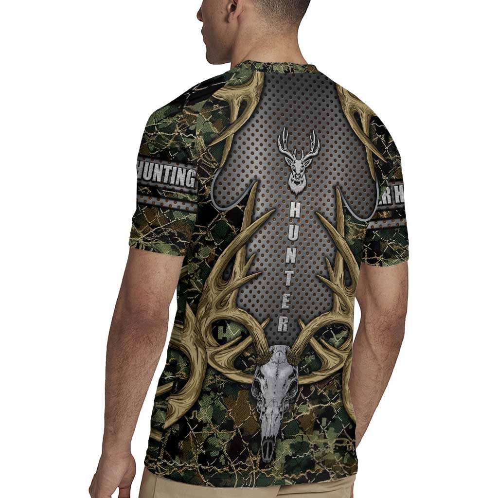 Skull Deer Hunting Camouflage Pattern Rugby Jersey Rustic Hunting Metal Mesh Background Art - Wonder Print Shop