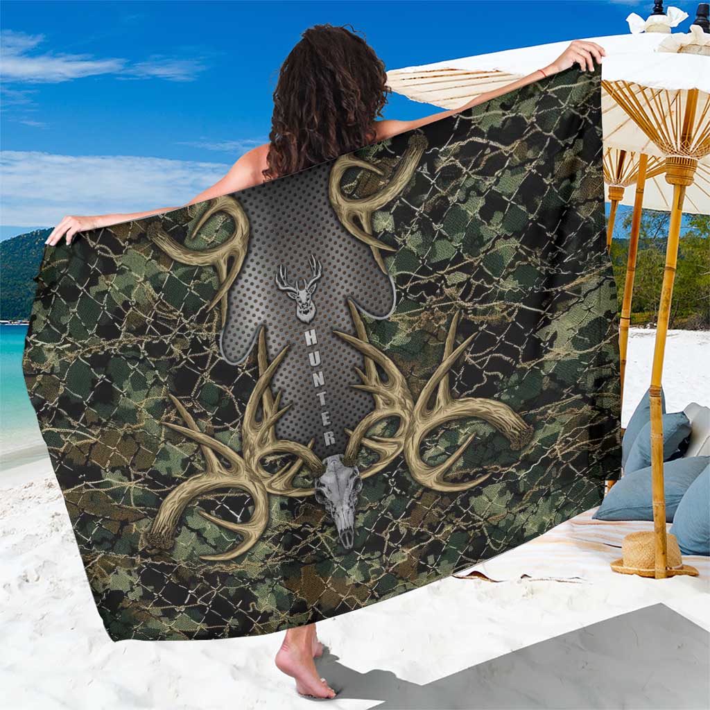Skull Deer Hunting Camouflage Pattern Sarong Rustic Hunting Metal Mesh Background Art - Wonder Print Shop