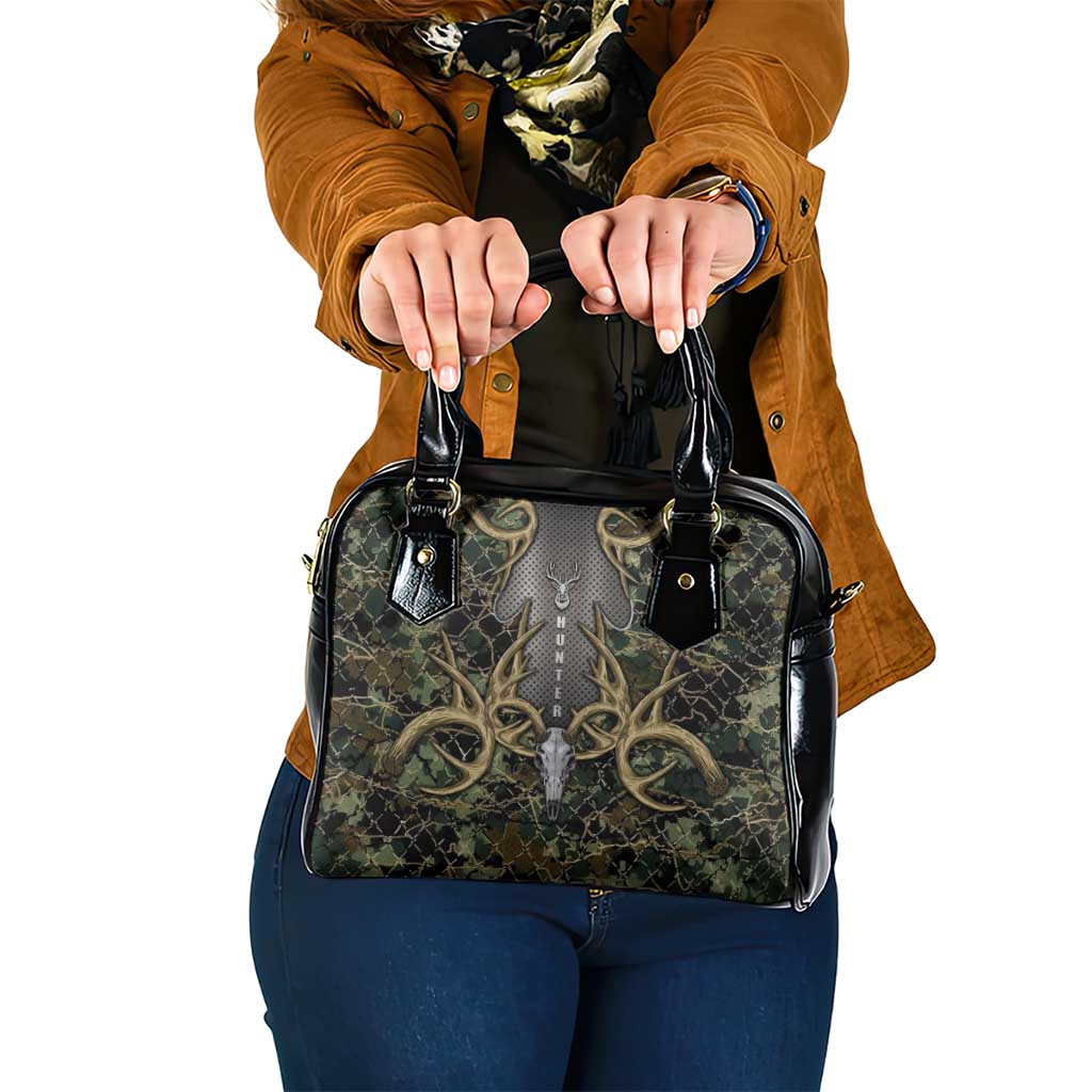 Skull Deer Hunting Camouflage Pattern Shoulder Handbag Rustic Hunting Metal Mesh Background Art - Wonder Print Shop