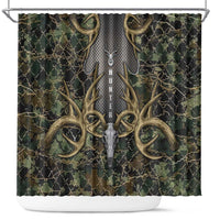 Skull Deer Hunting Camouflage Pattern Shower Curtain Rustic Hunting Metal Mesh Background Art - Wonder Print Shop