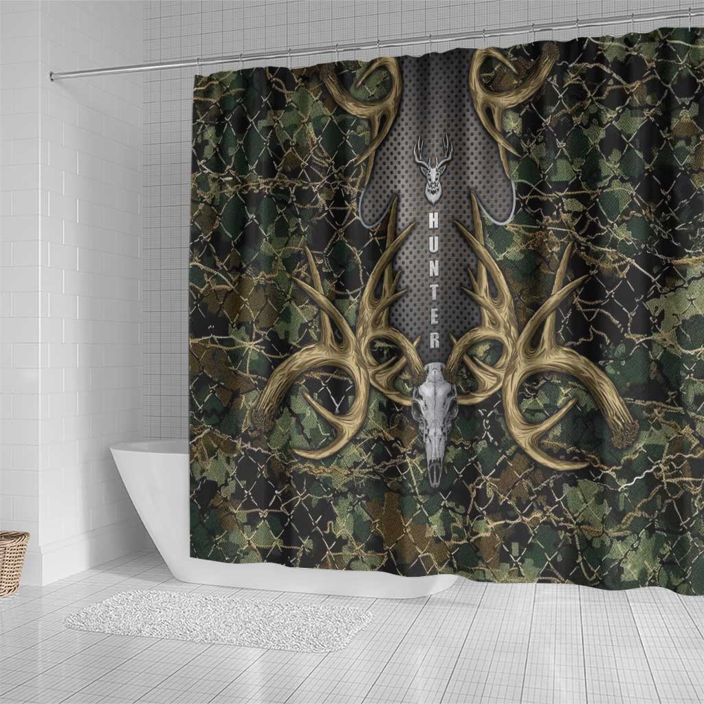 Skull Deer Hunting Camouflage Pattern Shower Curtain Rustic Hunting Metal Mesh Background Art - Wonder Print Shop