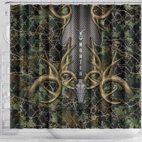 Skull Deer Hunting Camouflage Pattern Shower Curtain Rustic Hunting Metal Mesh Background Art - Wonder Print Shop
