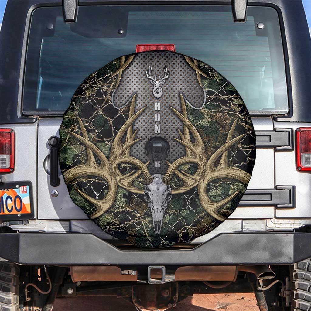 Skull Deer Hunting Camouflage Pattern Spare Tire Cover Rustic Hunting Metal Mesh Background Art - Wonder Print Shop