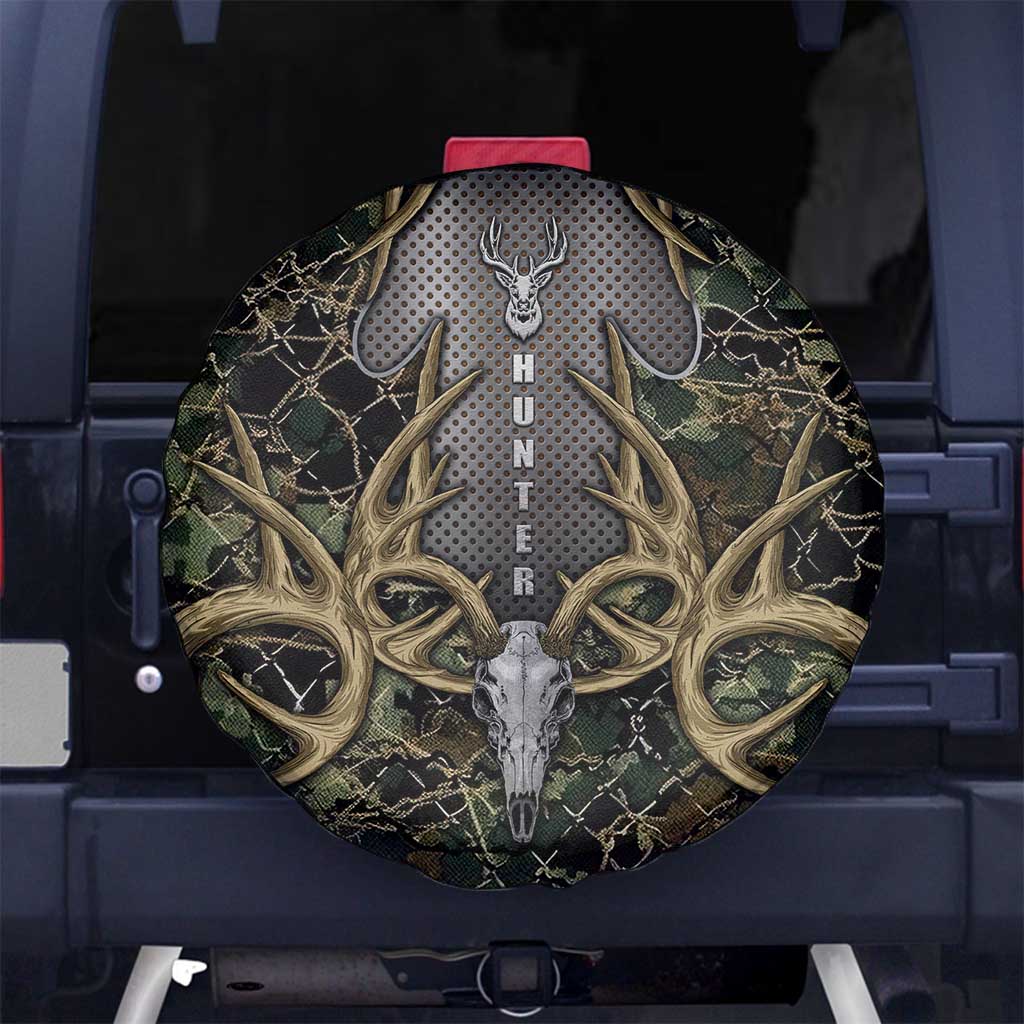 Skull Deer Hunting Camouflage Pattern Spare Tire Cover Rustic Hunting Metal Mesh Background Art - Wonder Print Shop