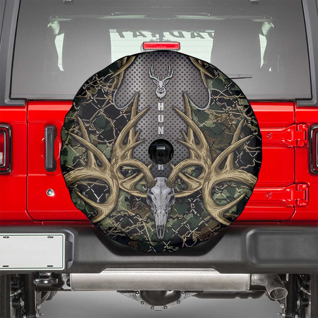 Skull Deer Hunting Camouflage Pattern Spare Tire Cover Rustic Hunting Metal Mesh Background Art - Wonder Print Shop