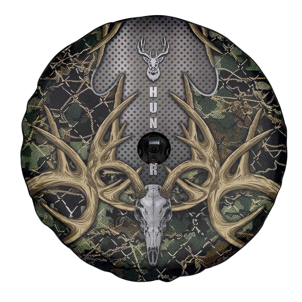 Skull Deer Hunting Camouflage Pattern Spare Tire Cover Rustic Hunting Metal Mesh Background Art - Wonder Print Shop