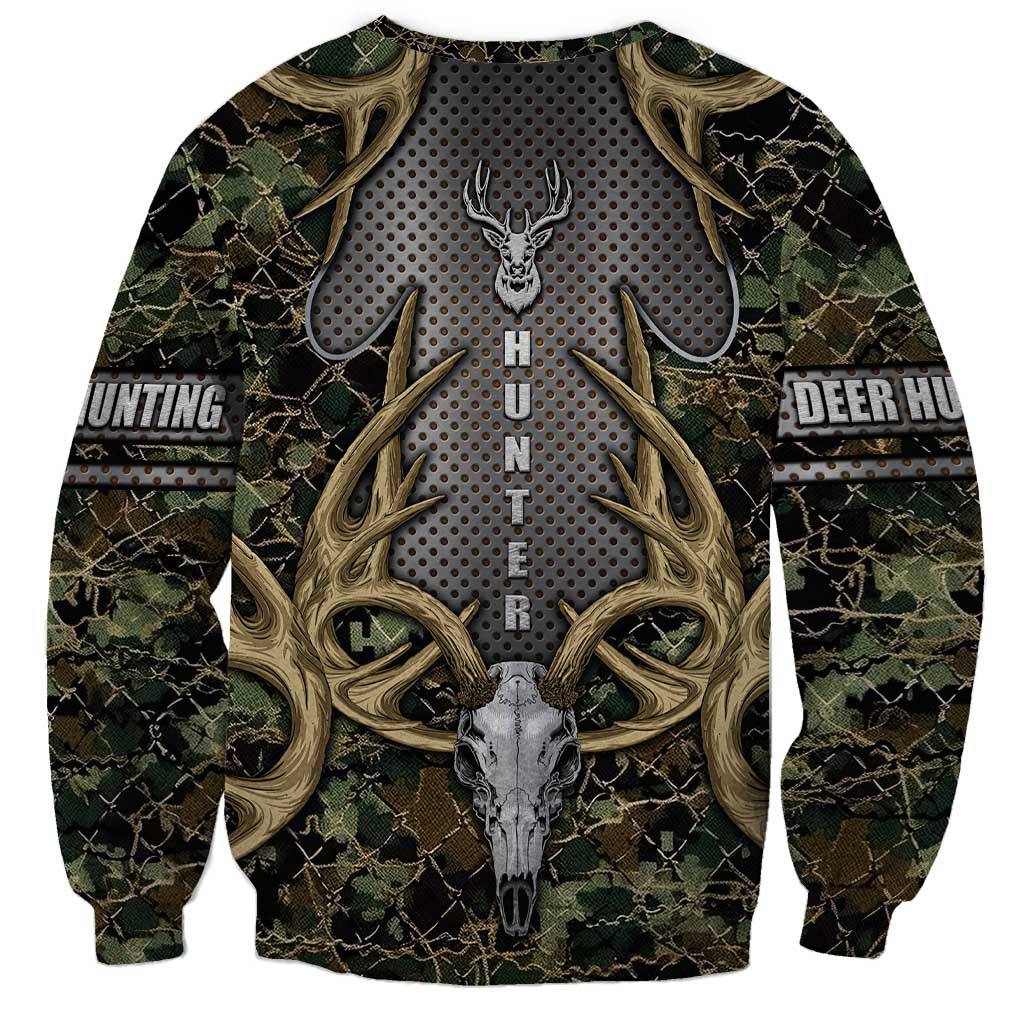 Skull Deer Hunting Camouflage Pattern Sweatshirt Rustic Hunting Metal Mesh Background Art - Wonder Print Shop