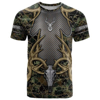 Skull Deer Hunting Camouflage Pattern T Shirt Rustic Hunting Metal Mesh Background Art - Wonder Print Shop