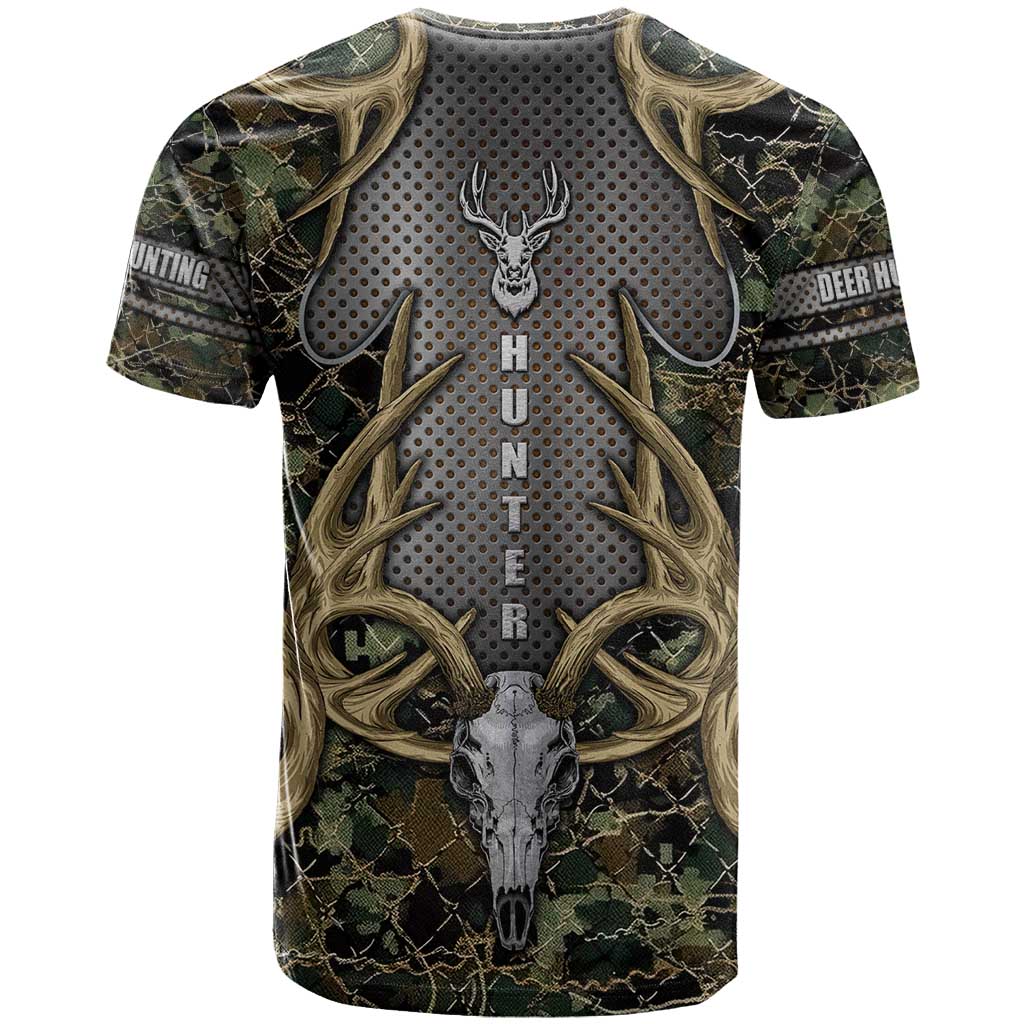 Skull Deer Hunting Camouflage Pattern T Shirt Rustic Hunting Metal Mesh Background Art - Wonder Print Shop
