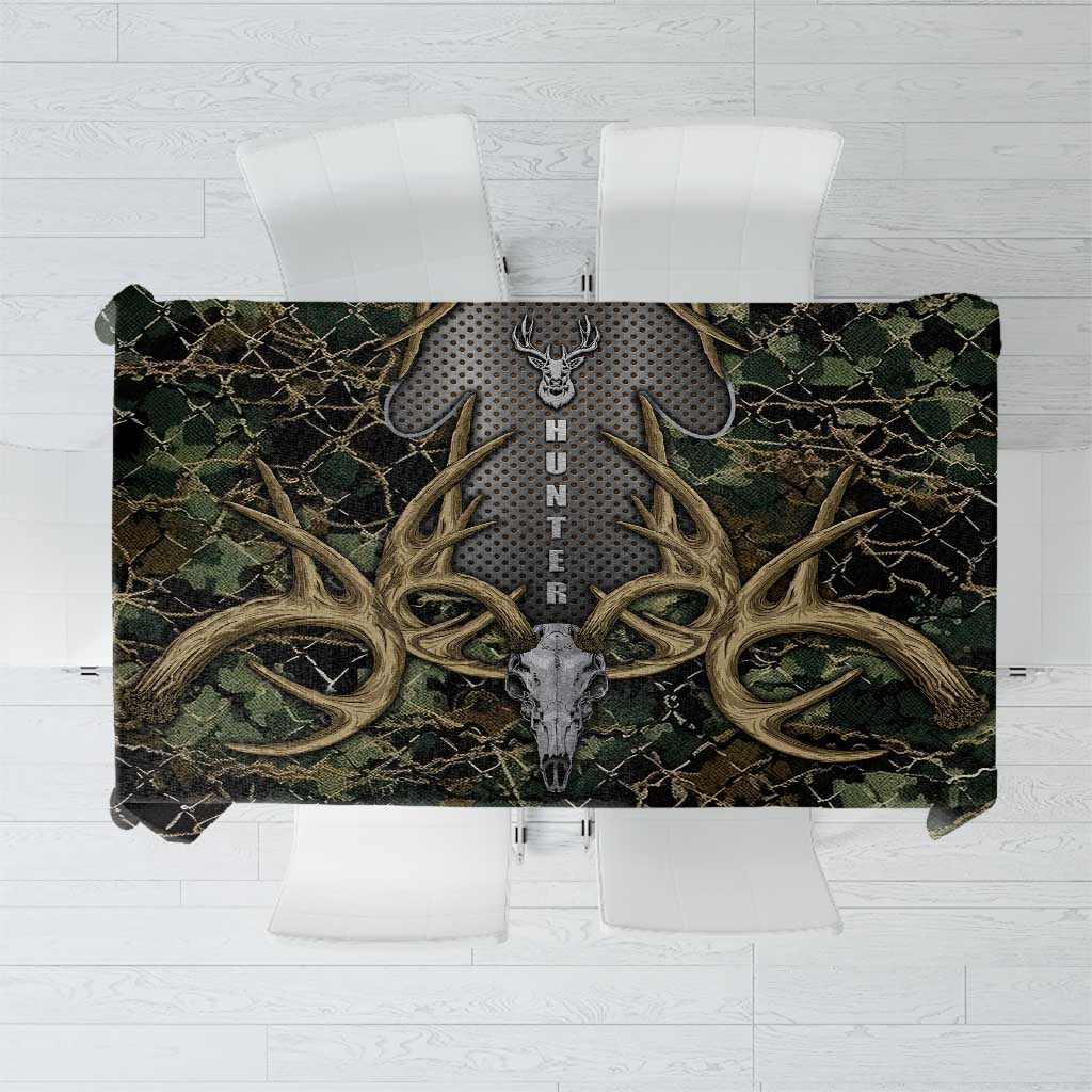 Skull Deer Hunting Camouflage Pattern Tablecloth Rustic Hunting Metal Mesh Background Art - Wonder Print Shop