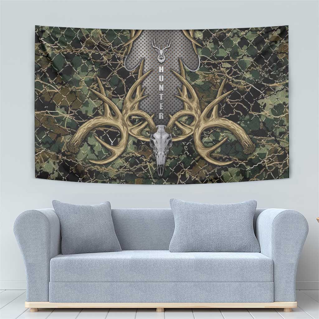 Skull Deer Hunting Camouflage Pattern Tapestry Rustic Hunting Metal Mesh Background Art - Wonder Print Shop