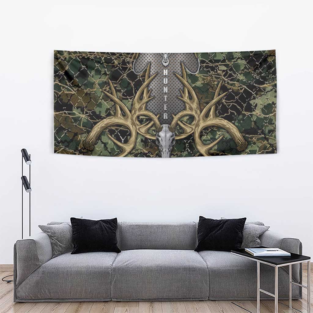 Skull Deer Hunting Camouflage Pattern Tapestry Rustic Hunting Metal Mesh Background Art - Wonder Print Shop