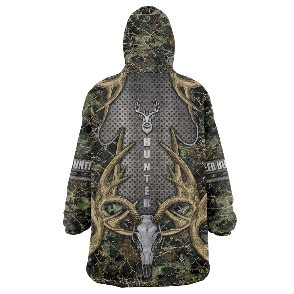 Skull Deer Hunting Camouflage Pattern Wearable Blanket Hoodie Rustic Hunting Metal Mesh Background Art - Wonder Print Shop