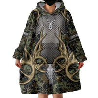Skull Deer Hunting Camouflage Pattern Wearable Blanket Hoodie Rustic Hunting Metal Mesh Background Art - Wonder Print Shop