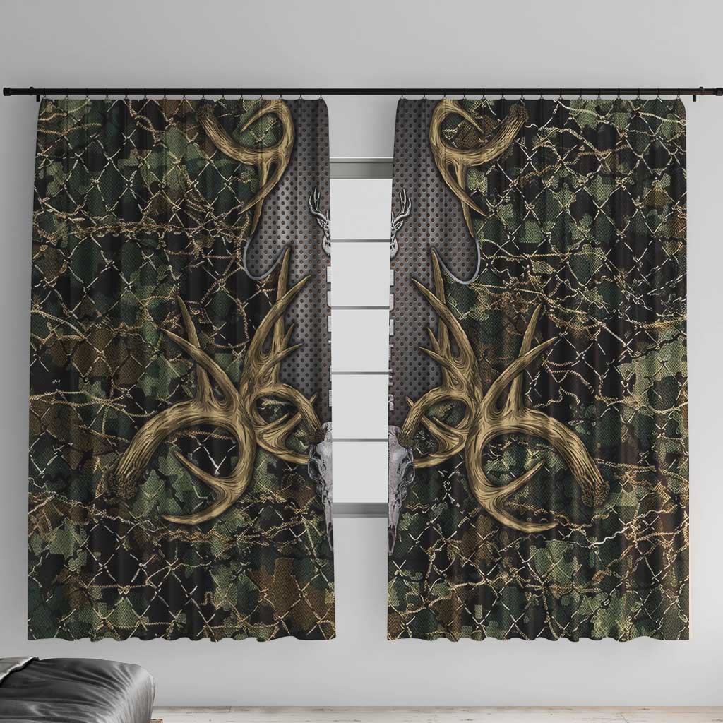 Skull Deer Hunting Camouflage Pattern Window Curtain Rustic Hunting Metal Mesh Background Art - Wonder Print Shop