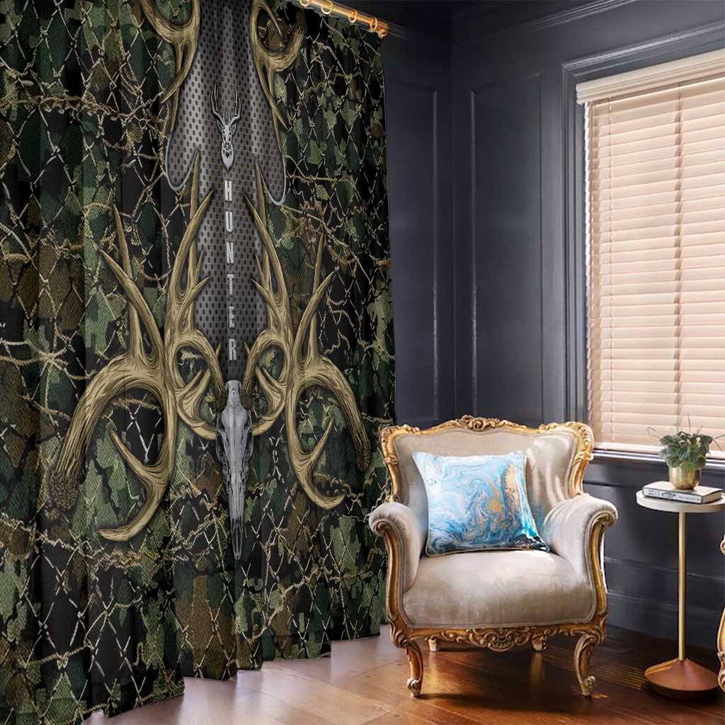 Skull Deer Hunting Camouflage Pattern Window Curtain Rustic Hunting Metal Mesh Background Art - Wonder Print Shop