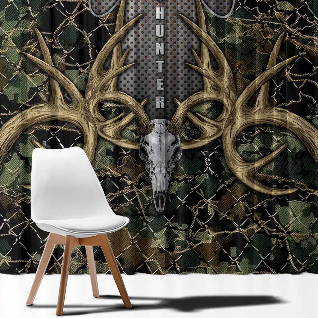 Skull Deer Hunting Camouflage Pattern Window Curtain Rustic Hunting Metal Mesh Background Art - Wonder Print Shop