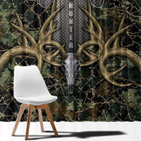 Skull Deer Hunting Camouflage Pattern Window Curtain Rustic Hunting Metal Mesh Background Art - Wonder Print Shop