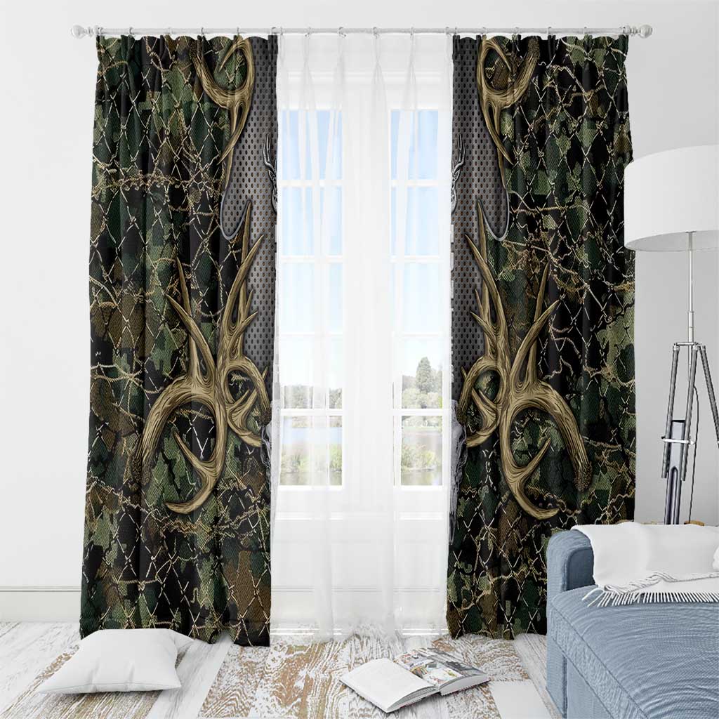 Skull Deer Hunting Camouflage Pattern Window Curtain Rustic Hunting Metal Mesh Background Art - Wonder Print Shop