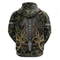 Skull Deer Hunting Camouflage Pattern Zip Hoodie Rustic Hunting Metal Mesh Background Art - Wonder Print Shop