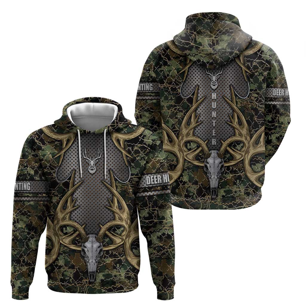 Skull Deer Hunting Camouflage Pattern Zip Hoodie Rustic Hunting Metal Mesh Background Art - Wonder Print Shop