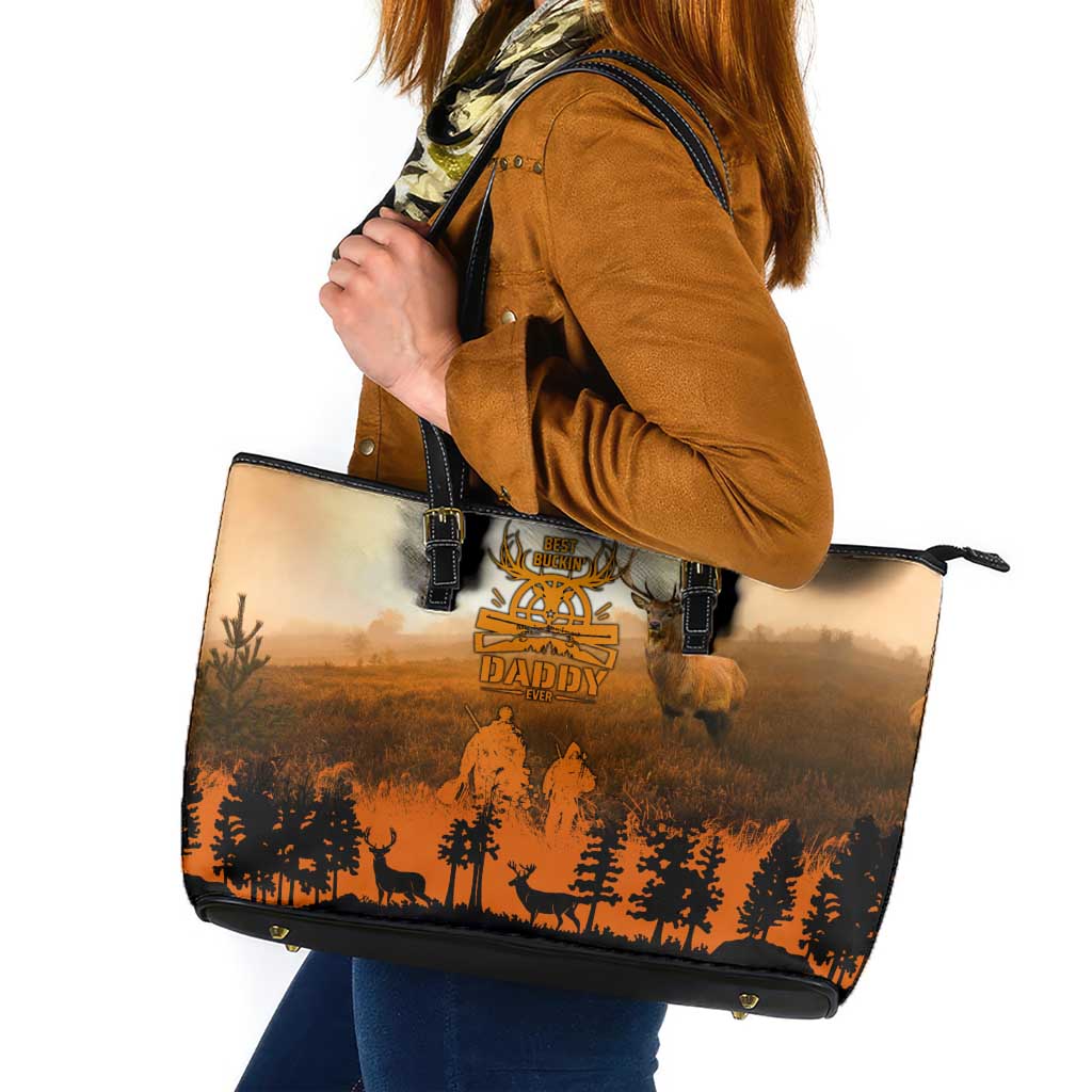 Father And Son Deer Hunting Leather Tote Bag Best Buckin Daddy Ever - Wonder Print Shop