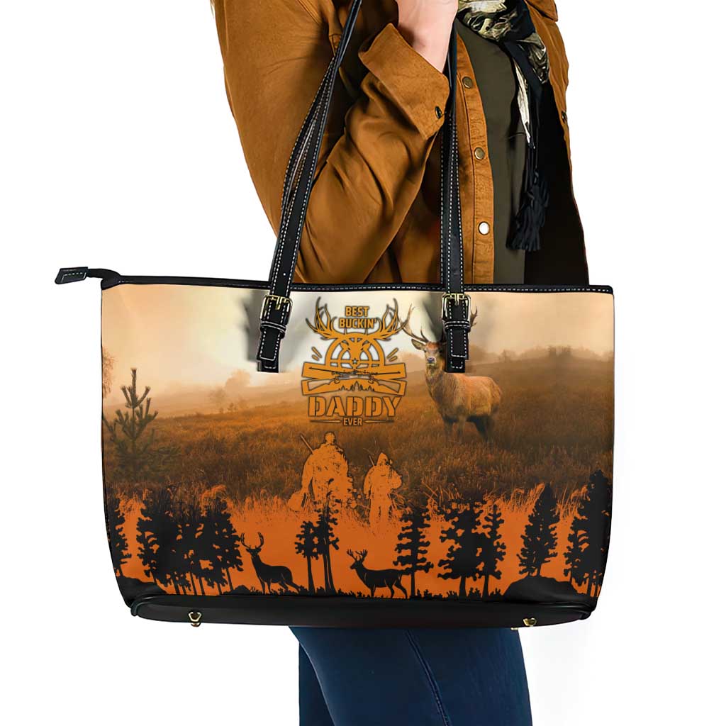 Father And Son Deer Hunting Leather Tote Bag Best Buckin Daddy Ever - Wonder Print Shop
