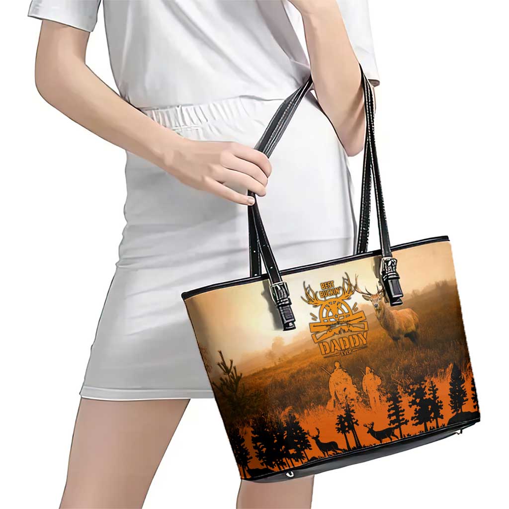 Father And Son Deer Hunting Leather Tote Bag Best Buckin Daddy Ever - Wonder Print Shop