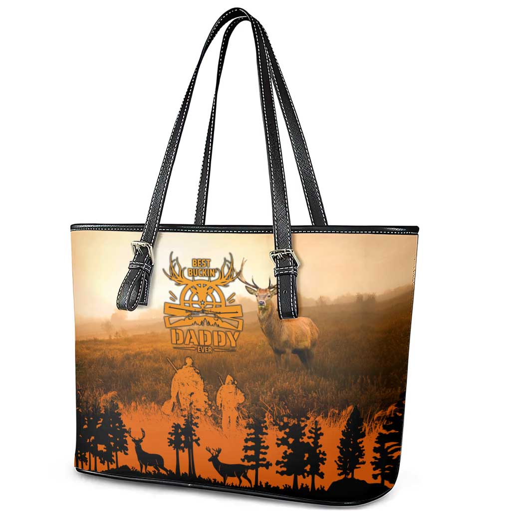 Father And Son Deer Hunting Leather Tote Bag Best Buckin Daddy Ever - Wonder Print Shop