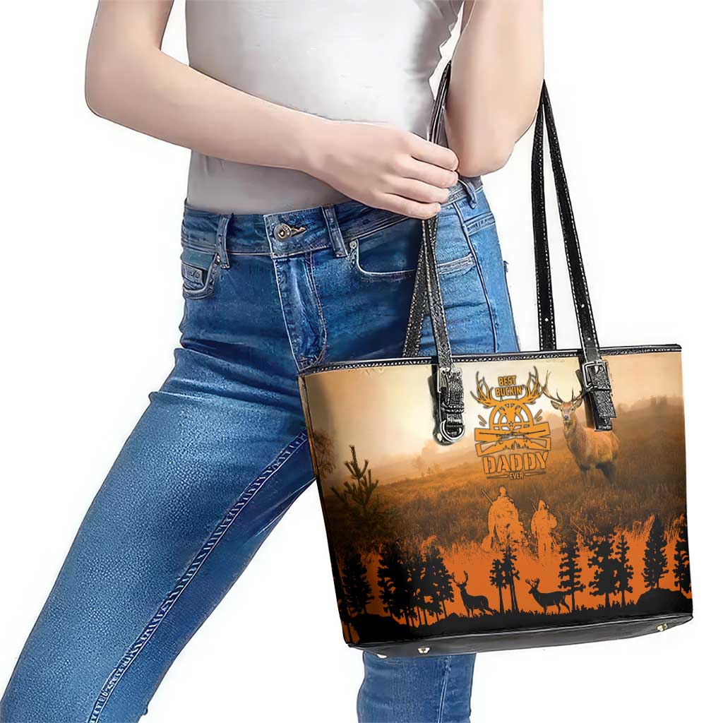Father And Son Deer Hunting Leather Tote Bag Best Buckin Daddy Ever - Wonder Print Shop