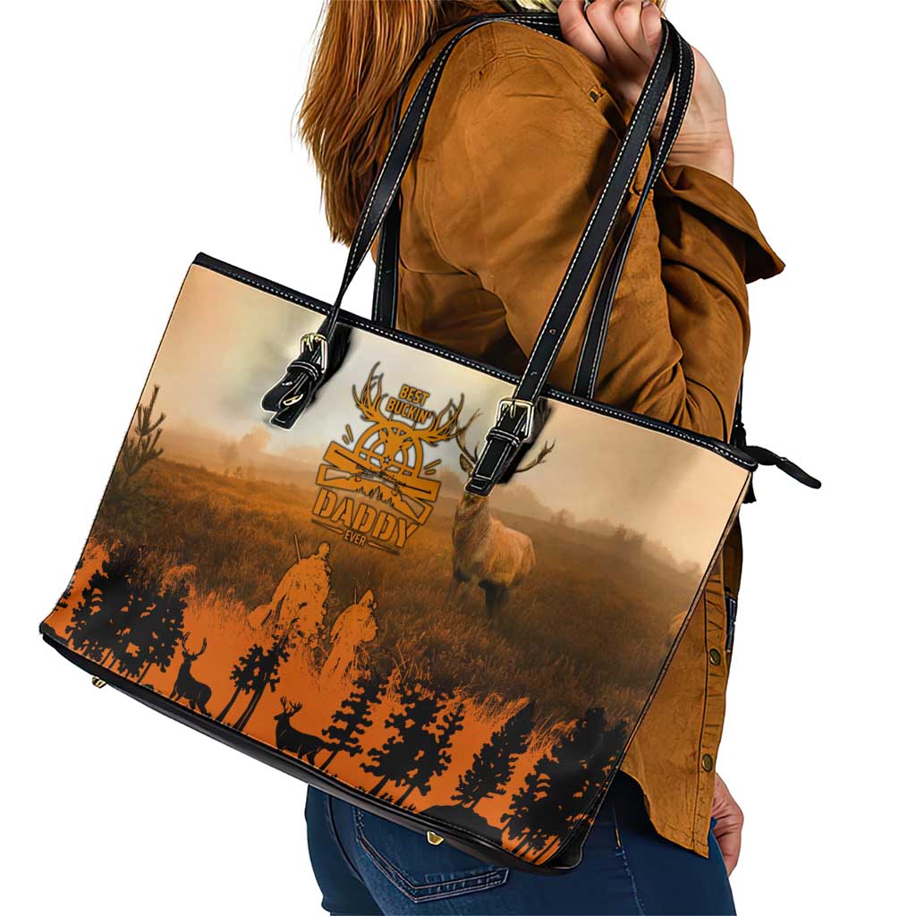 Father And Son Deer Hunting Leather Tote Bag Best Buckin Daddy Ever - Wonder Print Shop