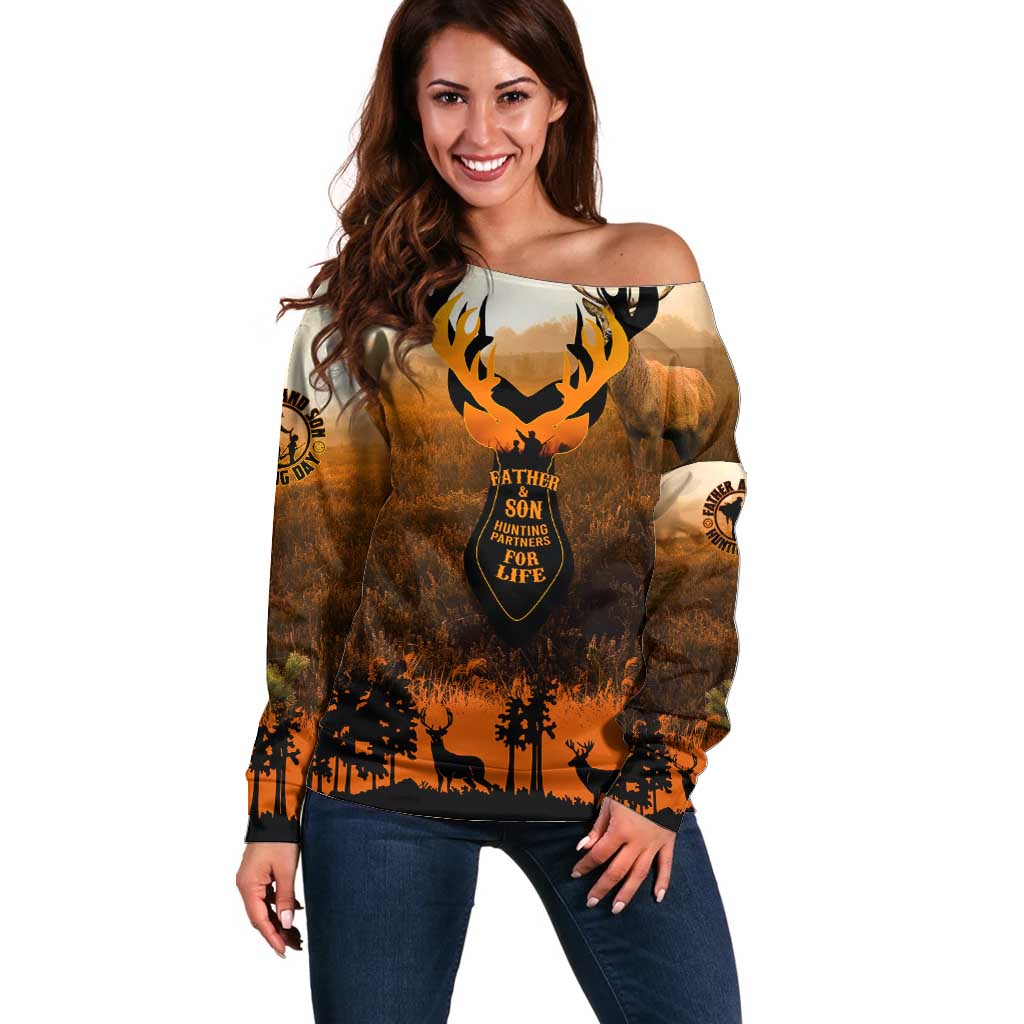 Father And Son Deer Hunting Off Shoulder Sweater Best Buckin Daddy Ever - Wonder Print Shop