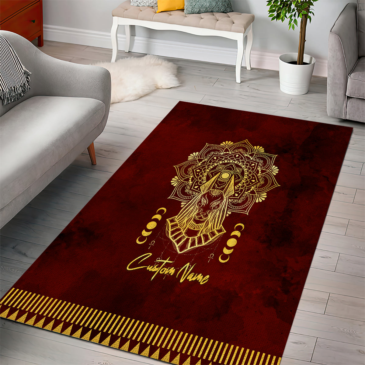 Personalized Anubis Area Rug Ancient Egyptian Pattern In Red - Wonder Print Shop