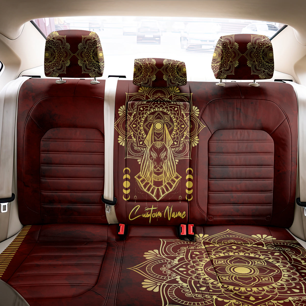 Personalized Anubis Back Car Seat Cover Ancient Egyptian Pattern In Red - Wonder Print Shop
