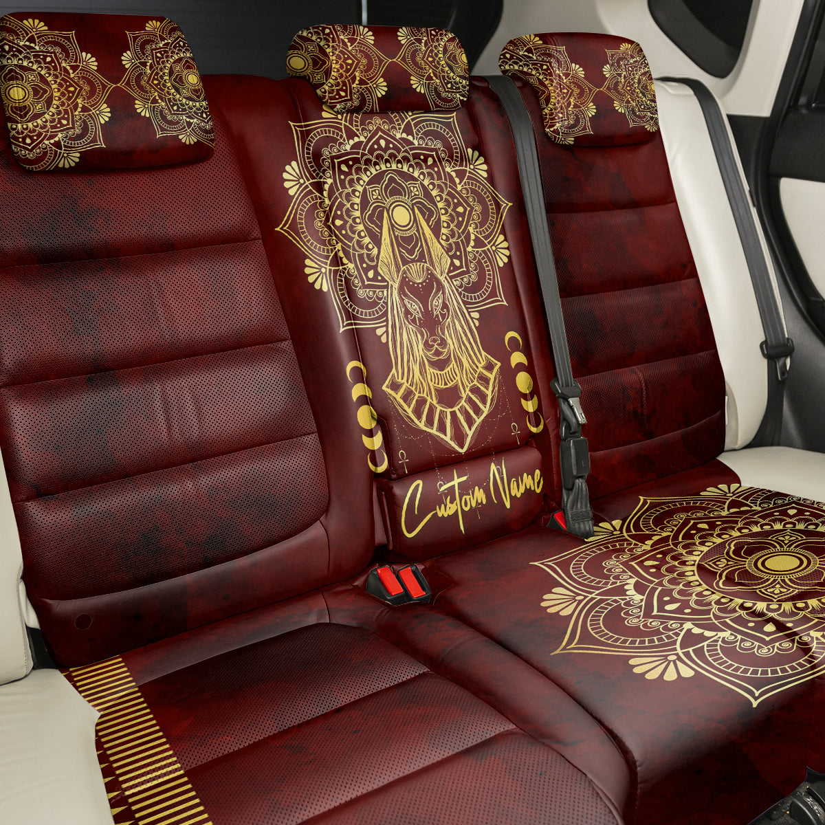 Personalized Anubis Back Car Seat Cover Ancient Egyptian Pattern In Red - Wonder Print Shop