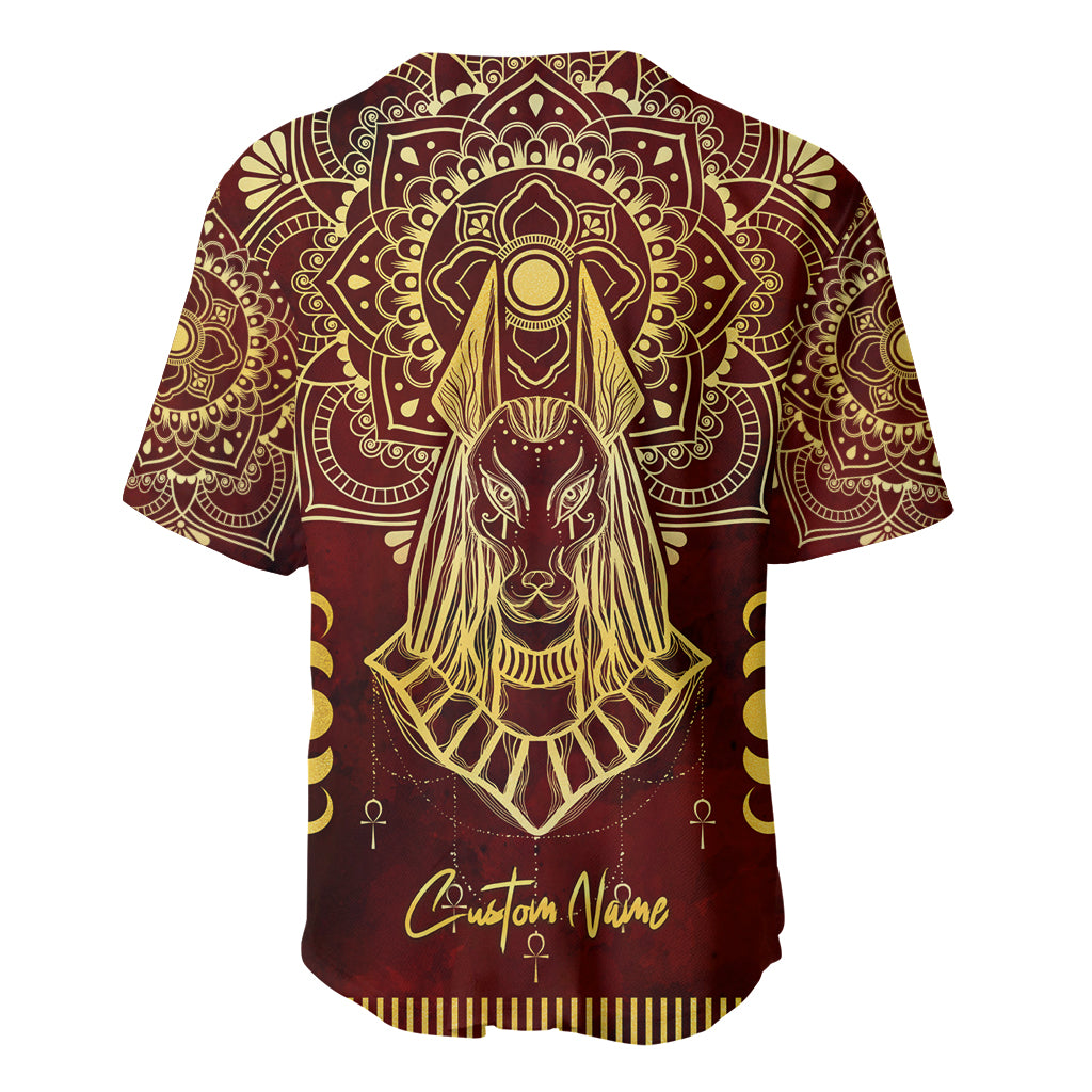 Personalized Anubis Baseball Jersey Ancient Egyptian Pattern In Red - Wonder Print Shop