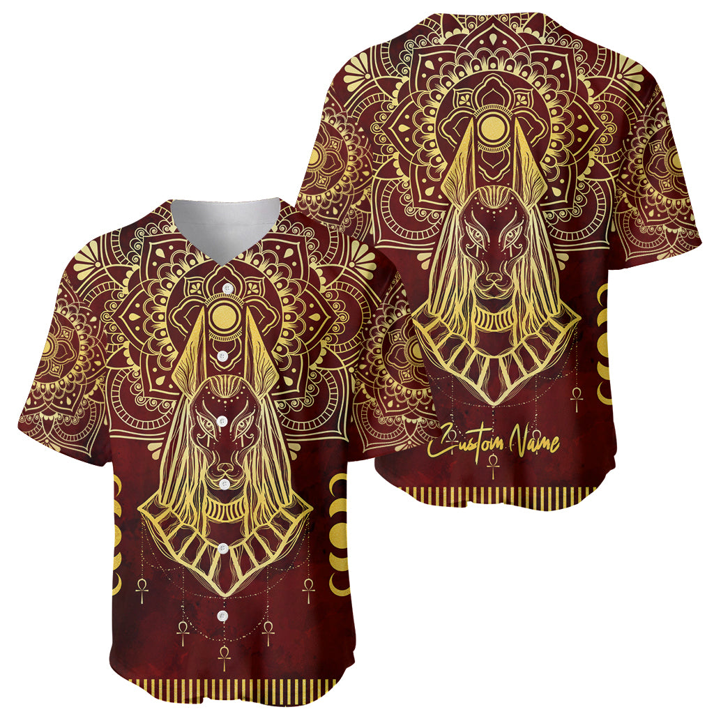 Personalized Anubis Baseball Jersey Ancient Egyptian Pattern In Red - Wonder Print Shop