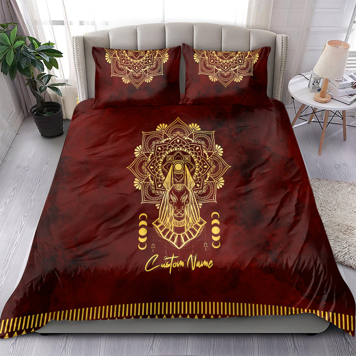 Personalized Anubis Bedding Set Ancient Egyptian Pattern In Red - Wonder Print Shop