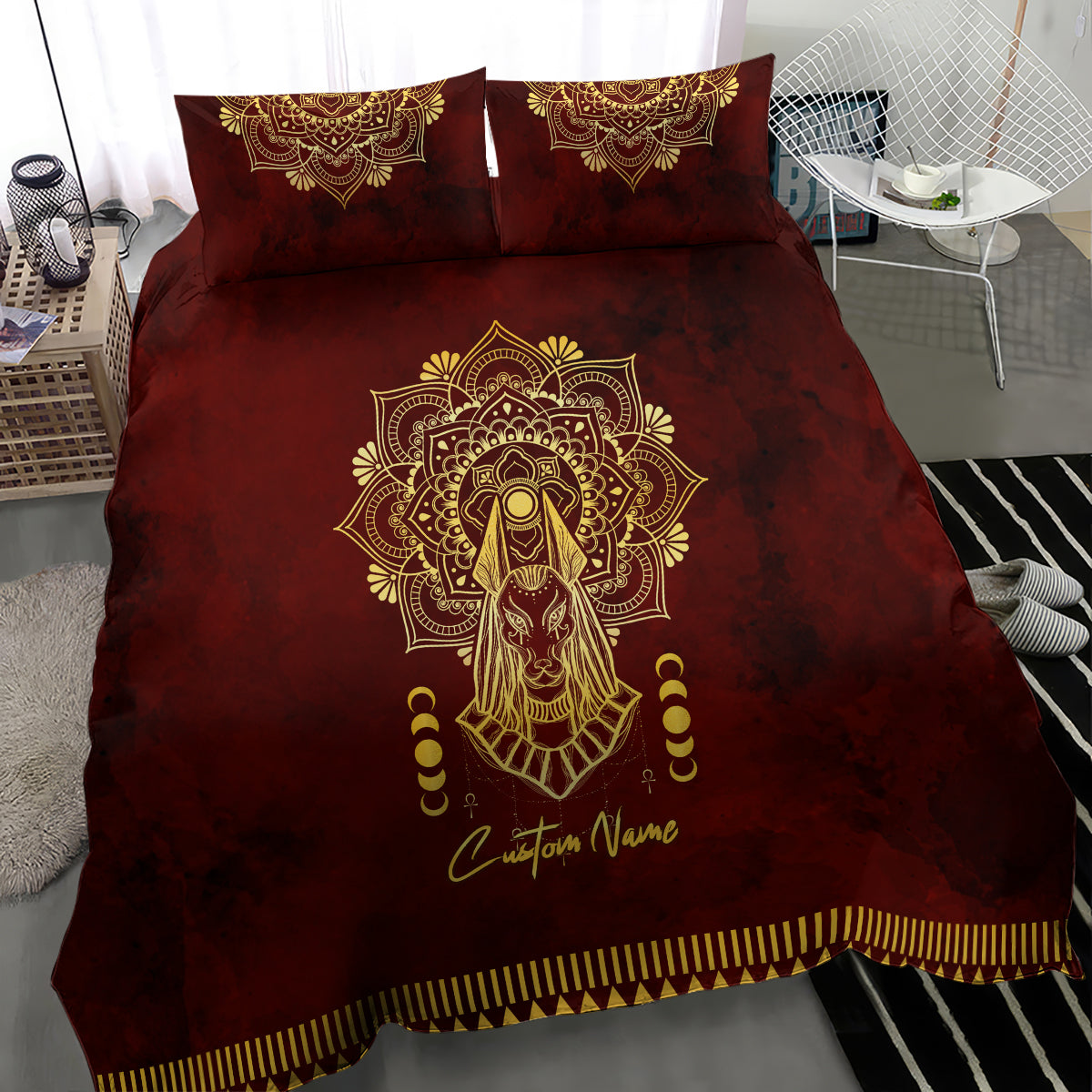 Personalized Anubis Bedding Set Ancient Egyptian Pattern In Red - Wonder Print Shop