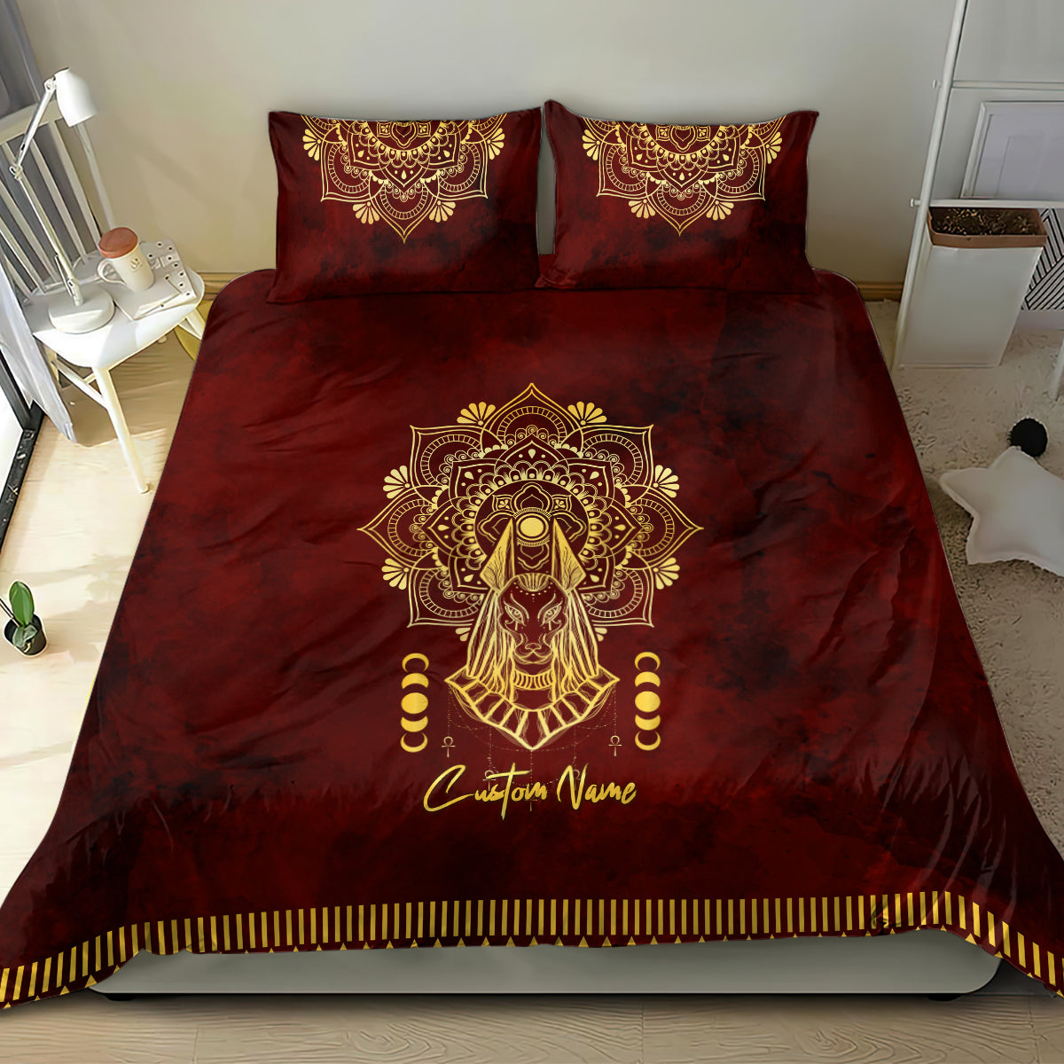 Personalized Anubis Bedding Set Ancient Egyptian Pattern In Red - Wonder Print Shop
